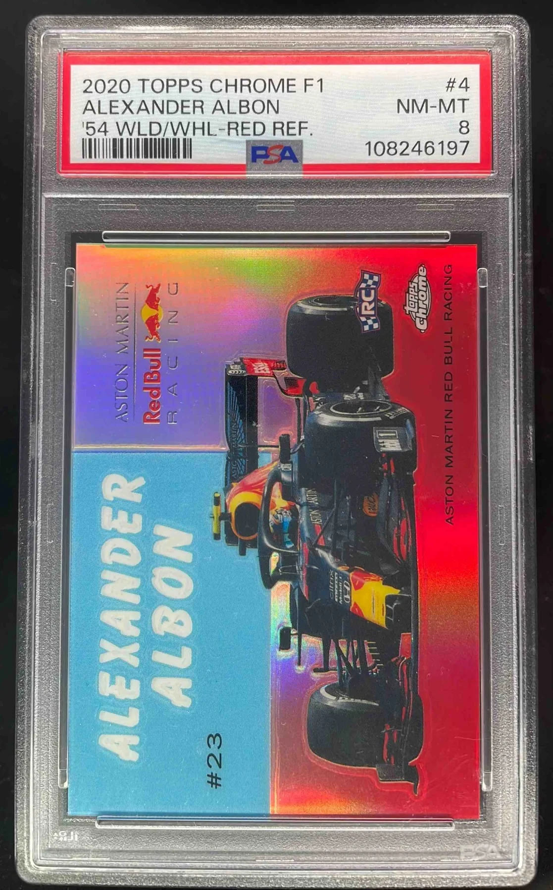 2020 Topps Chrome Formula 1 1954 World on Wheels Red #4 Alexander Albon /5 PSA 8