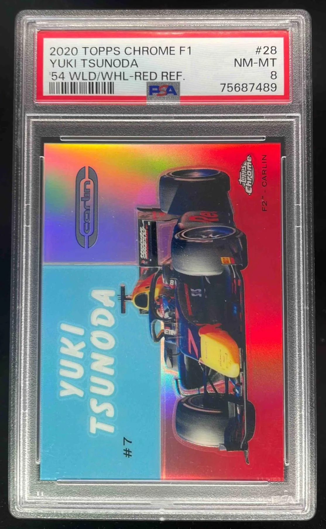 2020 Topps Chrome Formula 1 1954 World on Wheels Red #28 Yuki Tsunoda /5 PSA 8