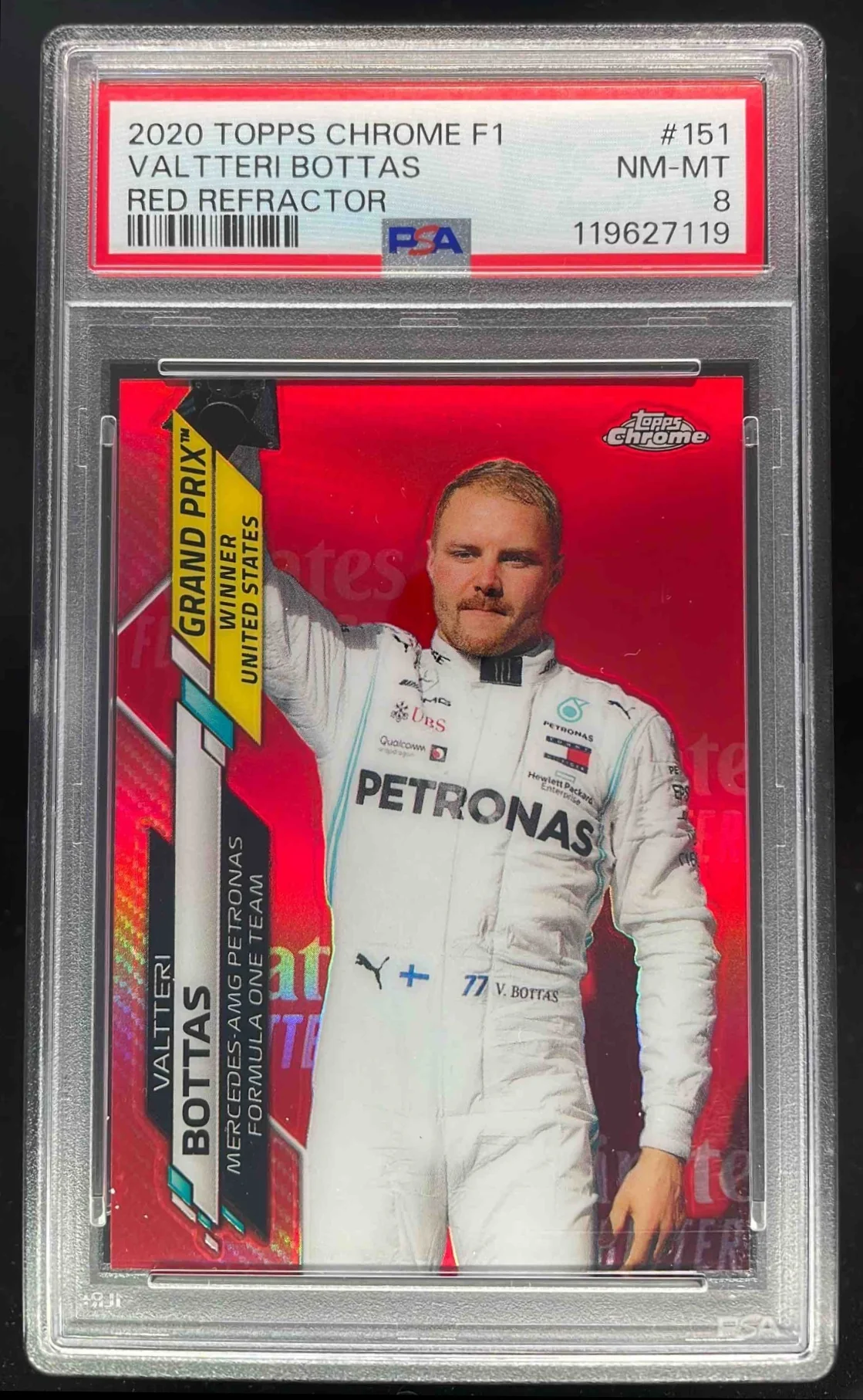 2020 Topps Chrome Formula 1 Red Refractor #151 Valtteri Bottas /5 PSA 8