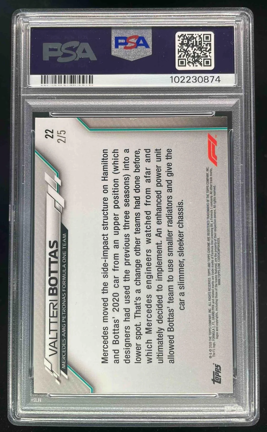 2020 Topps Chrome Formula 1 Red Refractor #22 Valtteri Bottas /5 PSA 8 - Image 2