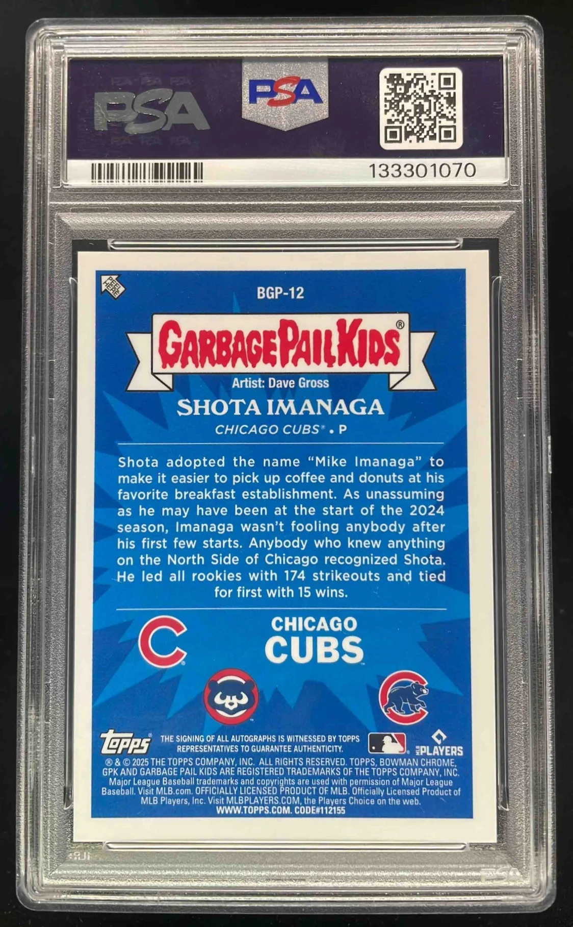 2025 Bowman Chrome Bowman GPK #BGP-12 Mike Imanaga II PSA 9 - Image 2