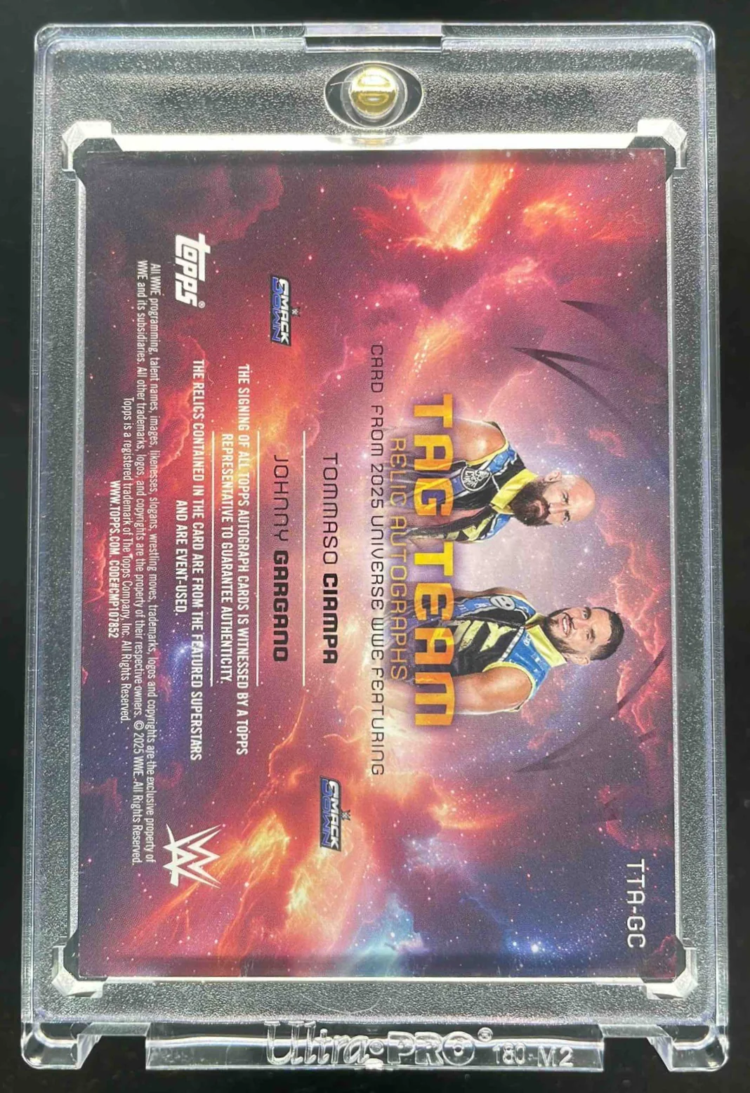 2025 Topps Universe WWE Relic Auto Red Magma Johnny Gargano Tommaso Ciampa /10 - Image 2