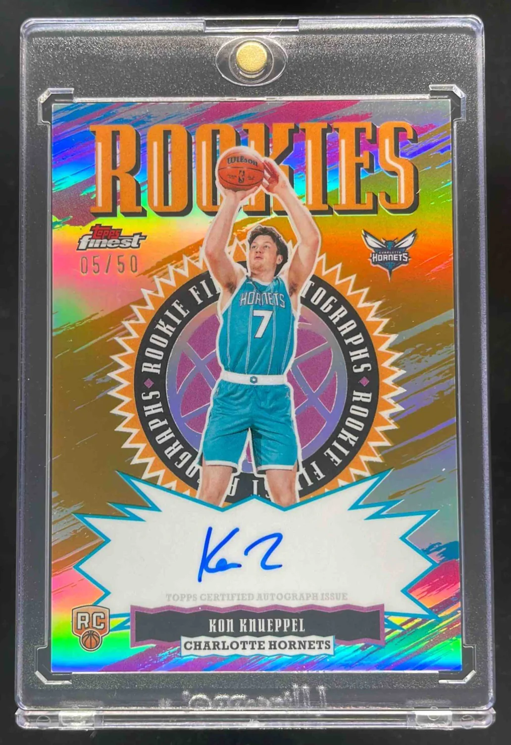 2025 Topps Finest Rookie Finest Gold Refractor #RFA-KK Kon Knueppel RC Auto /50