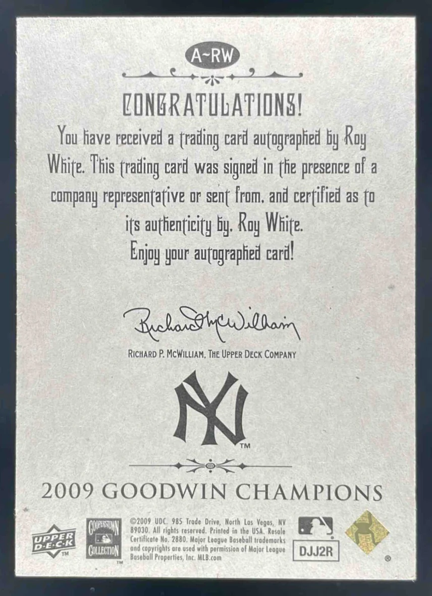 2009 Upper Deck Goodwin Champions Autographs #A-RW Roy White Auto - Image 2