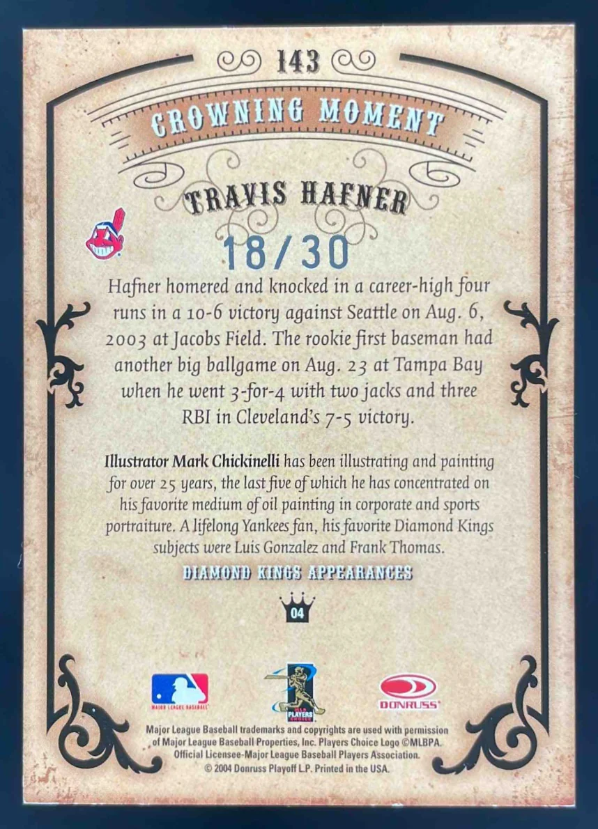 2004 Donruss Diamond Kings DK Signatures Silver Travis Hafner Autograph Auto /30 - Image 2