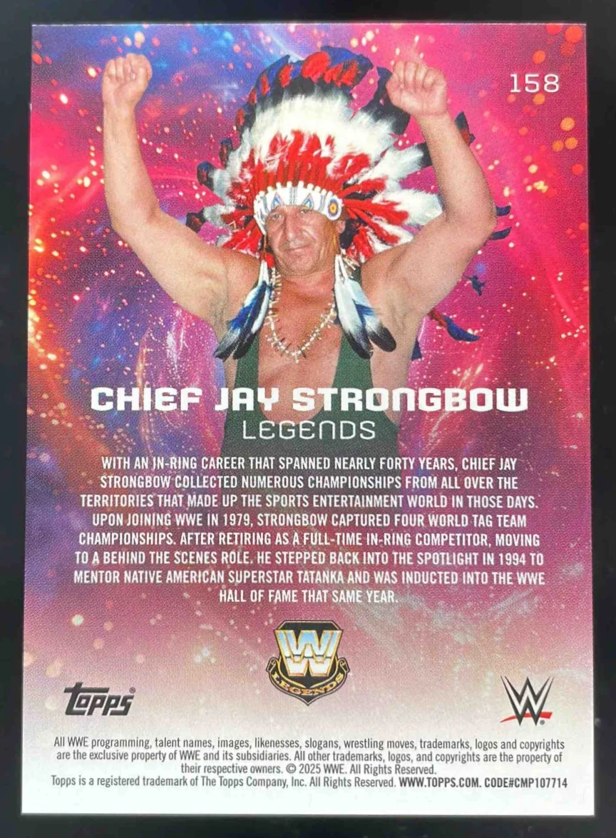 2025 Topps Universe WWE Orange Warp #158 Chief Jay Strongbow /25 - Image 2