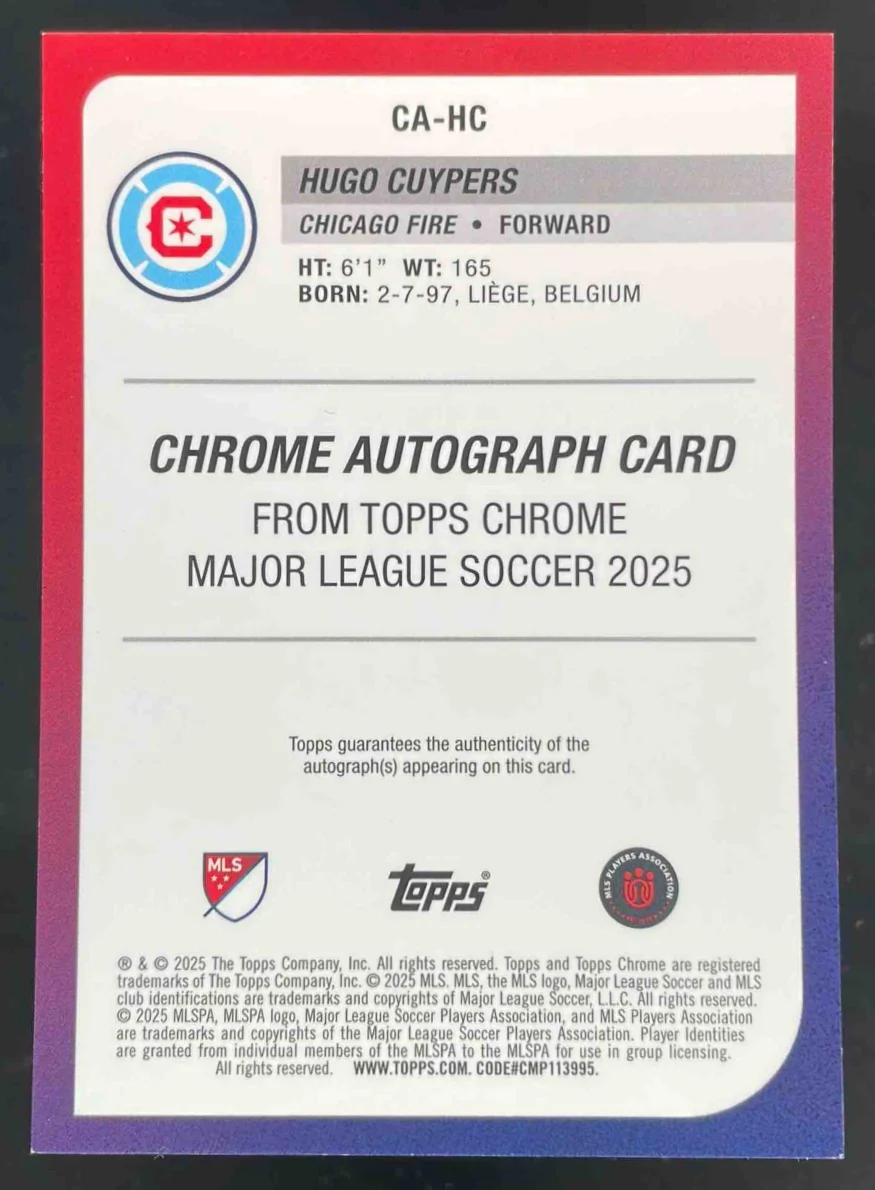 2025 Topps Chrome MLS Chrome Black Wave Refractor #CA-HC Hugo Cuypers Auto /10 - Image 2