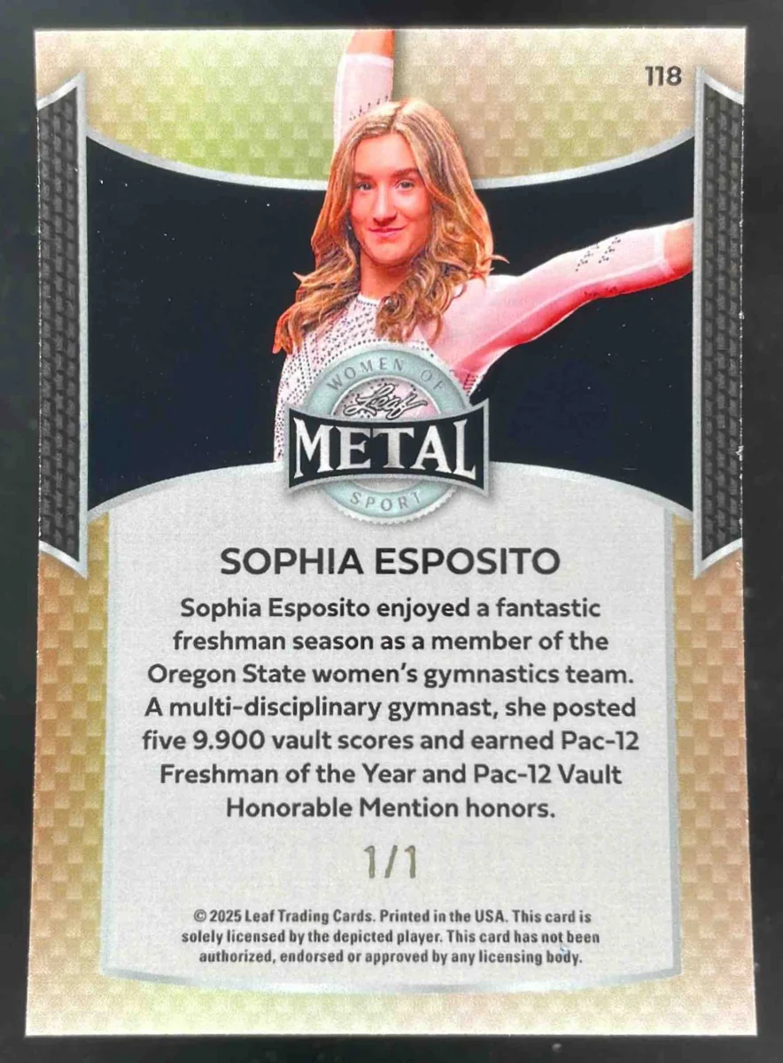 2025 Leaf Metal Women Of Sport Shimmer Green #118 Sophia Esposito 1/1 - Image 2