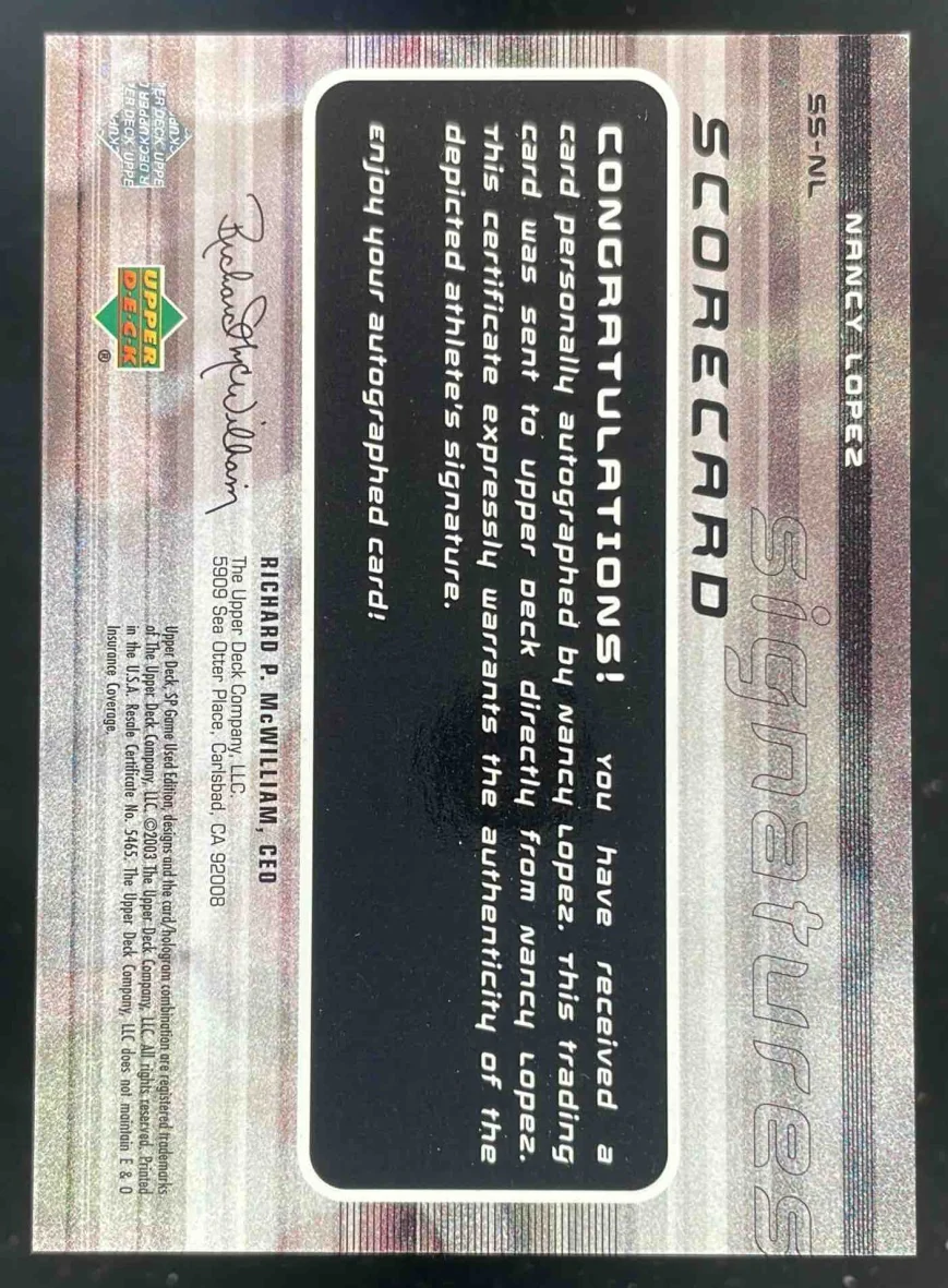 2003 SP Game Used Scorecard Signatures Nancy Lopez Autograph Auto - Image 2