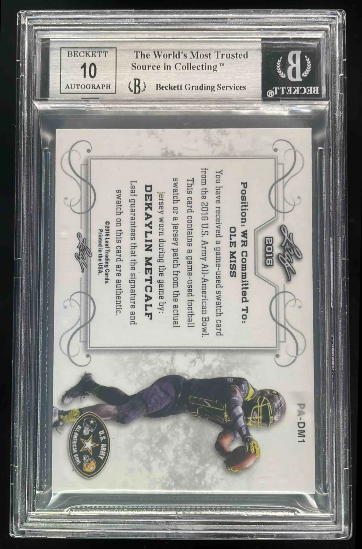 2016 Leaf Metal U.S. Army Bowl Patch Gold DeKaylin Metcalf Auto /20 BGS 8.5 - Image 2