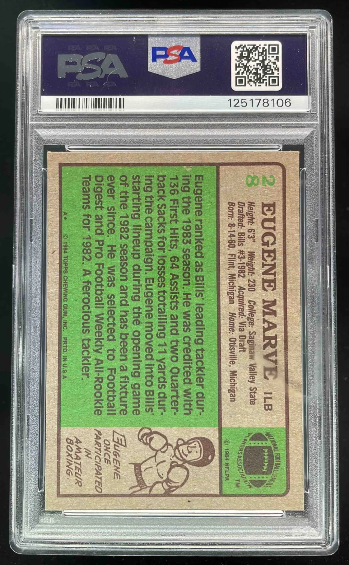 1984 Topps #28 Eugene Marve PSA 10 - Image 2
