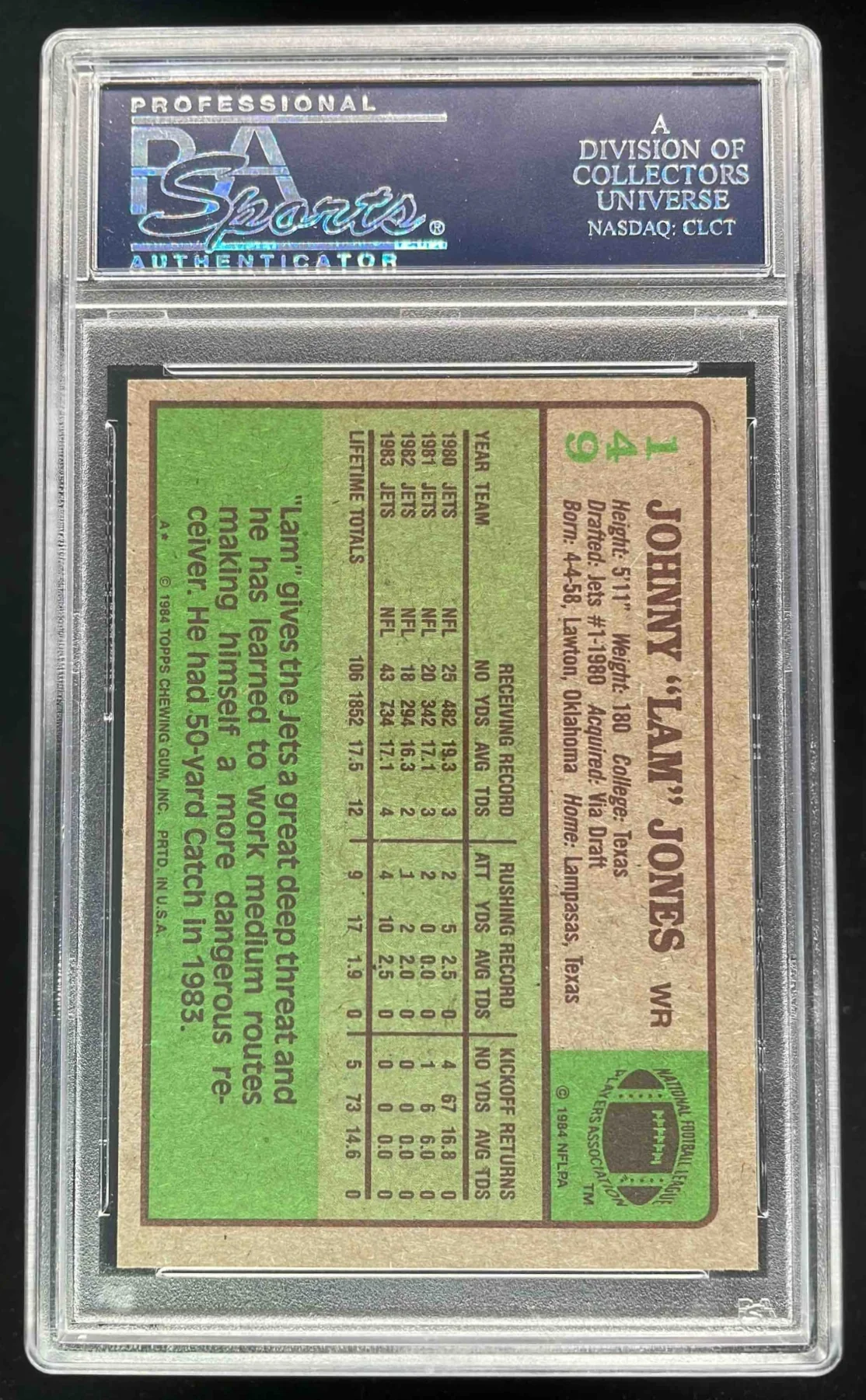 1984 Topps #149 Johnny Jones PSA 10 - Image 2