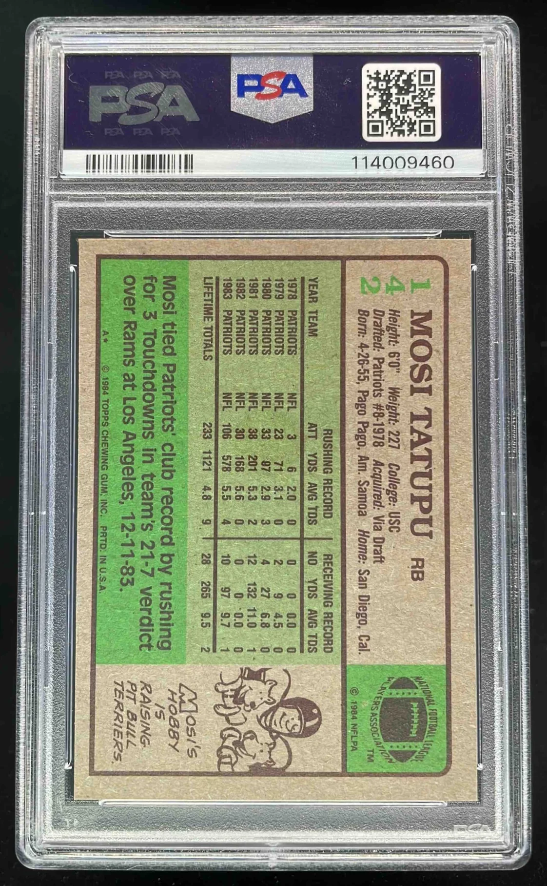 1984 Topps #142 Mosi Tatupu RC PSA 10 - Image 2