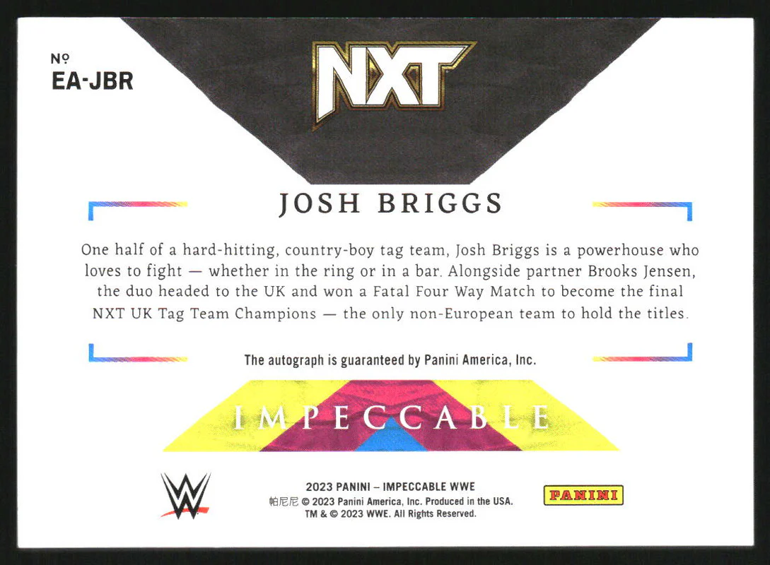 2023 Panini Impeccable WWE Extravagance Autographs Silver Josh Briggs Auto /25 - Image 2