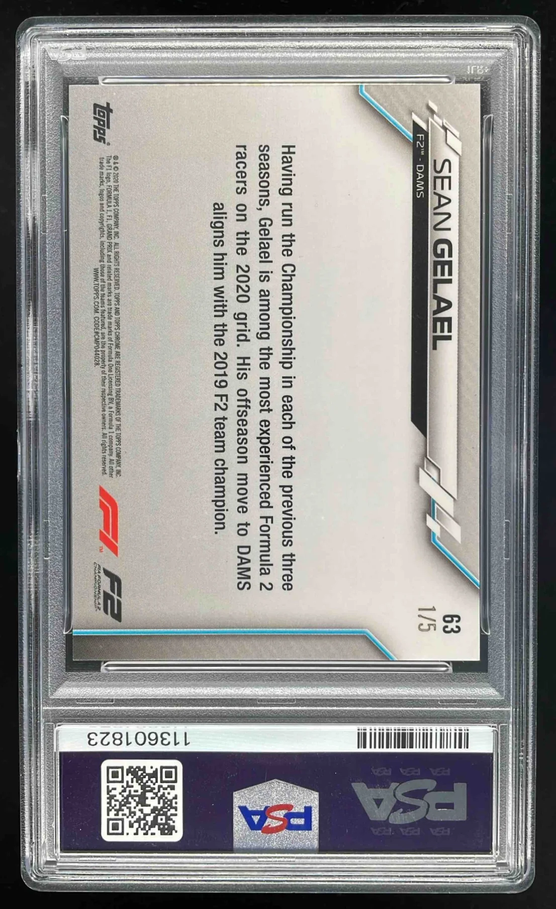 2020 Topps Chrome Formula 1 Red Refractor #63 Sean Gelael /5 PSA 9 - Image 2