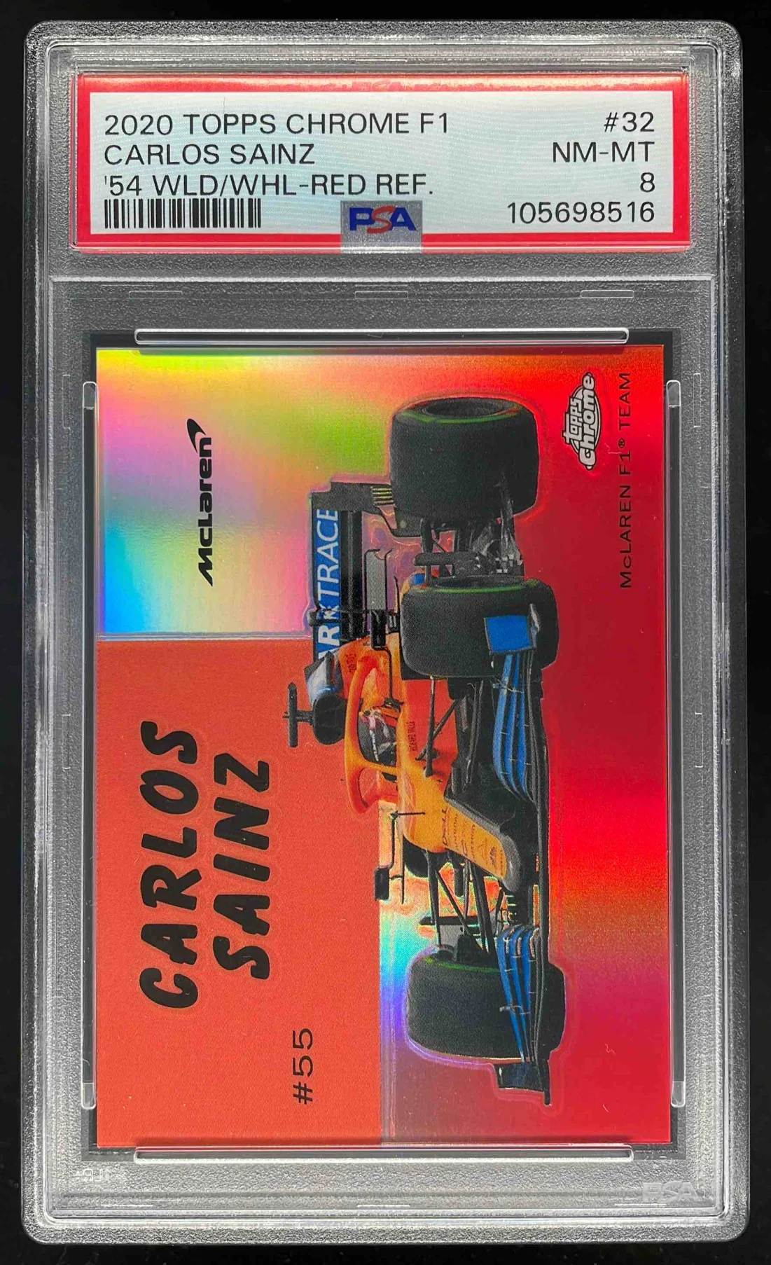 2020 Topps Chrome Formula 1 1954 World on Wheels Red Carlos Sainz /5 PSA 8