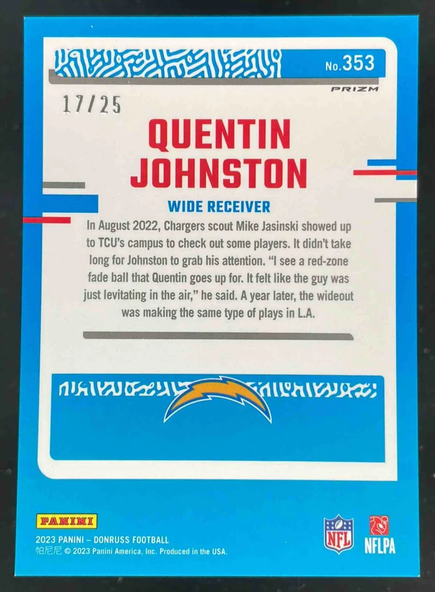 2023 Donruss Optic Preview Black Pandora Quentin Johnston RC Rated Rookie /25 - Image 2