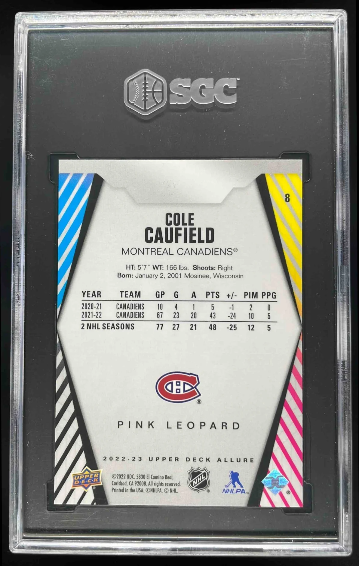 2022-23 Upper Deck Allure Pink Leopard #8 Cole Caufield SGC 10 - Image 2