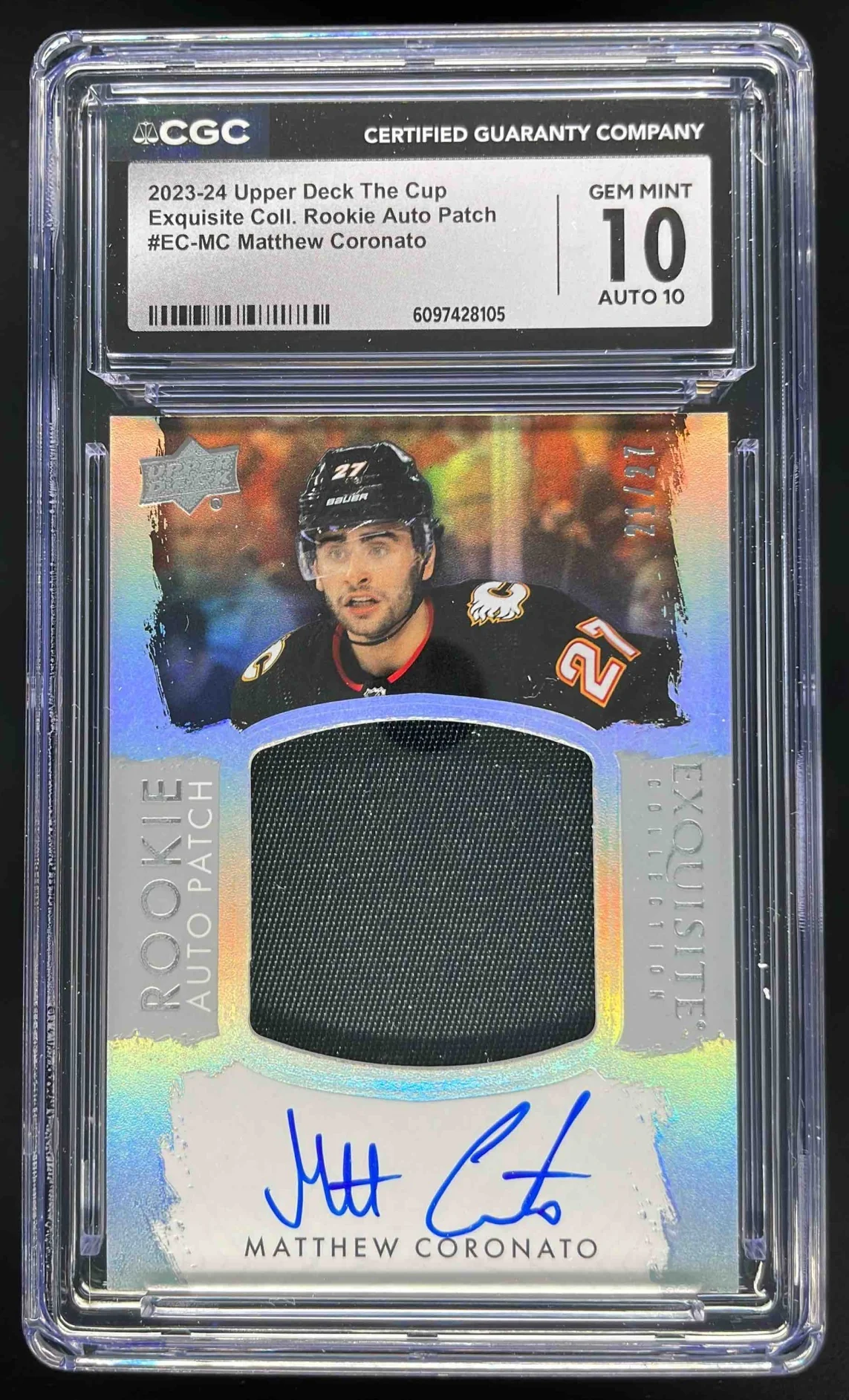 2023 The Cup Rookie Auto Patch #EC-MC Matt Coronato Autograph Auto /27 CGC 10