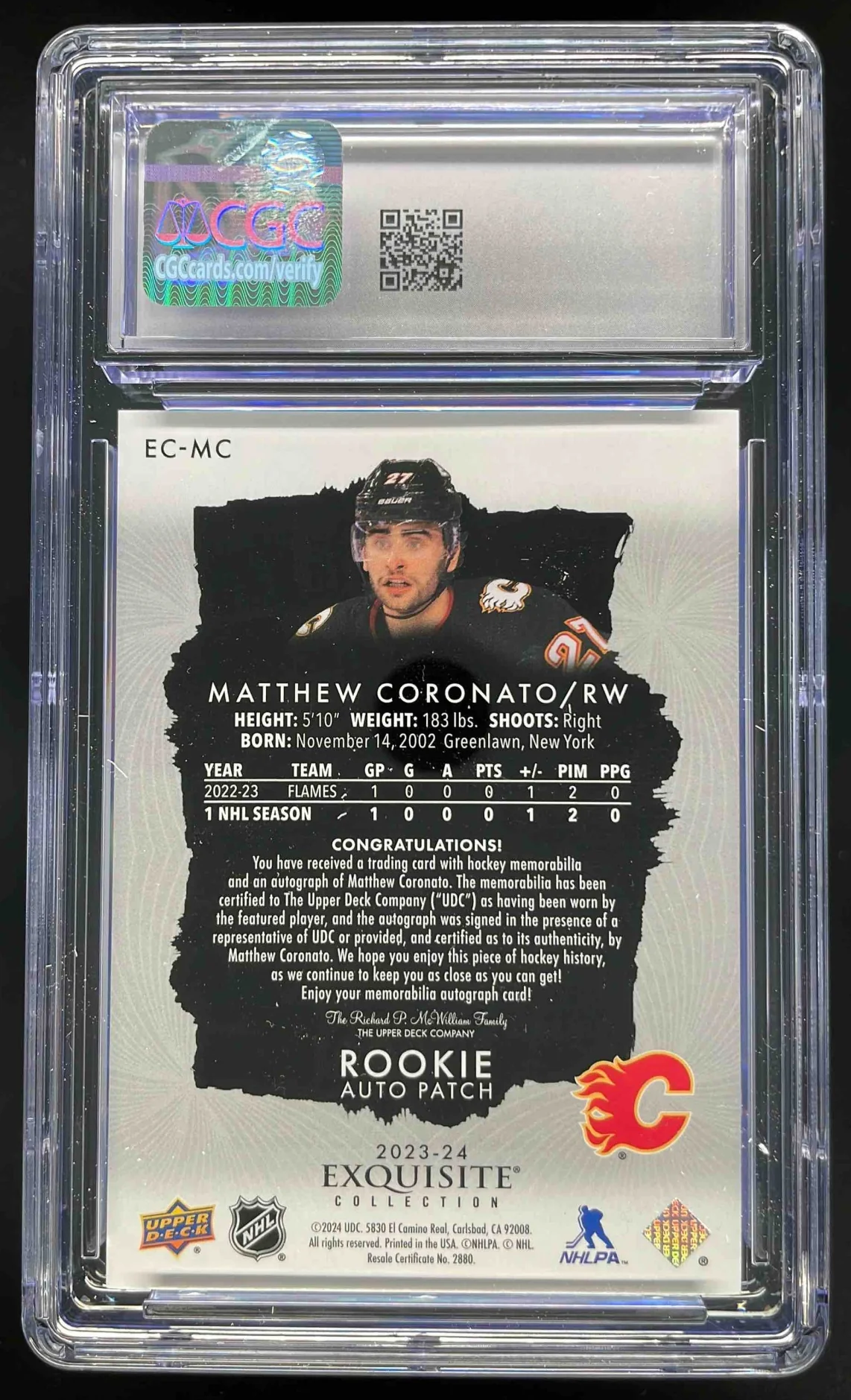 2023 The Cup Rookie Auto Patch #EC-MC Matt Coronato Autograph Auto /27 CGC 10 - Image 2