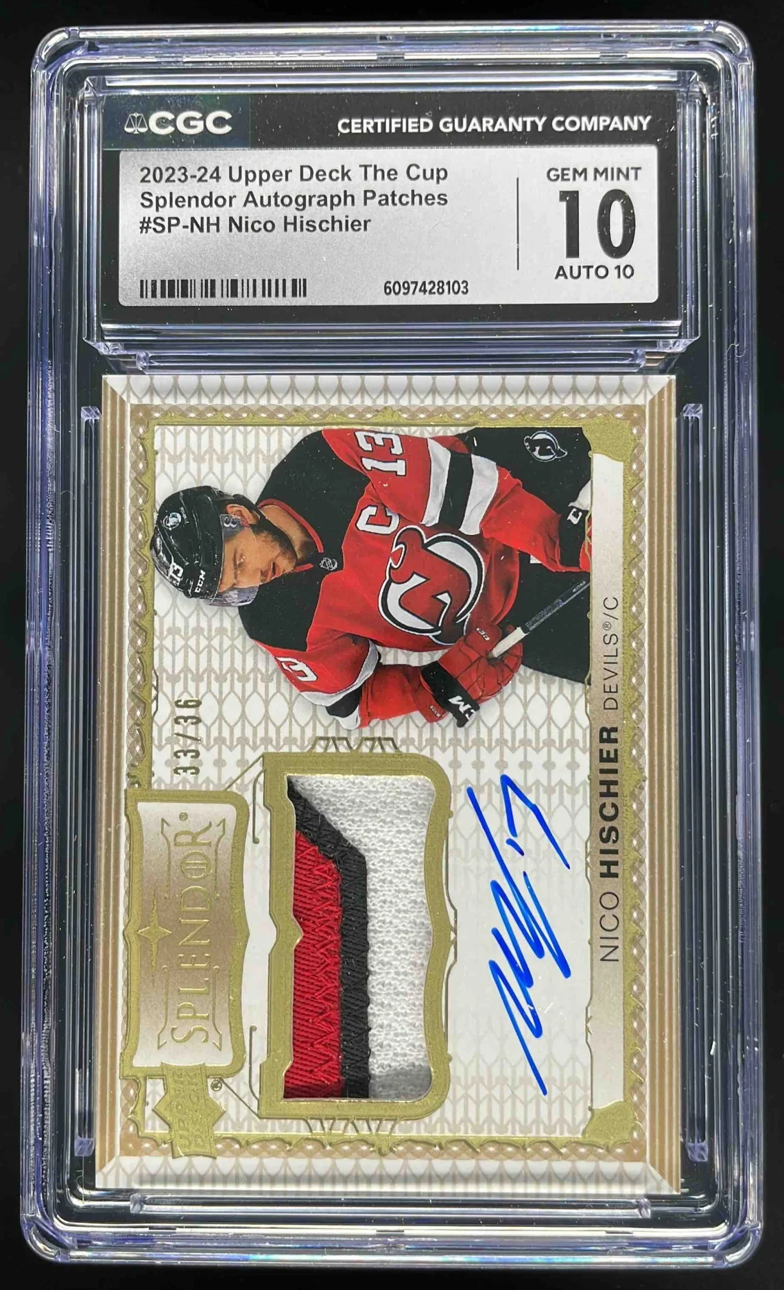 2023 The Cup Splendor #SP-NH Nico Hischier Autograph Auto /36 CGC 10