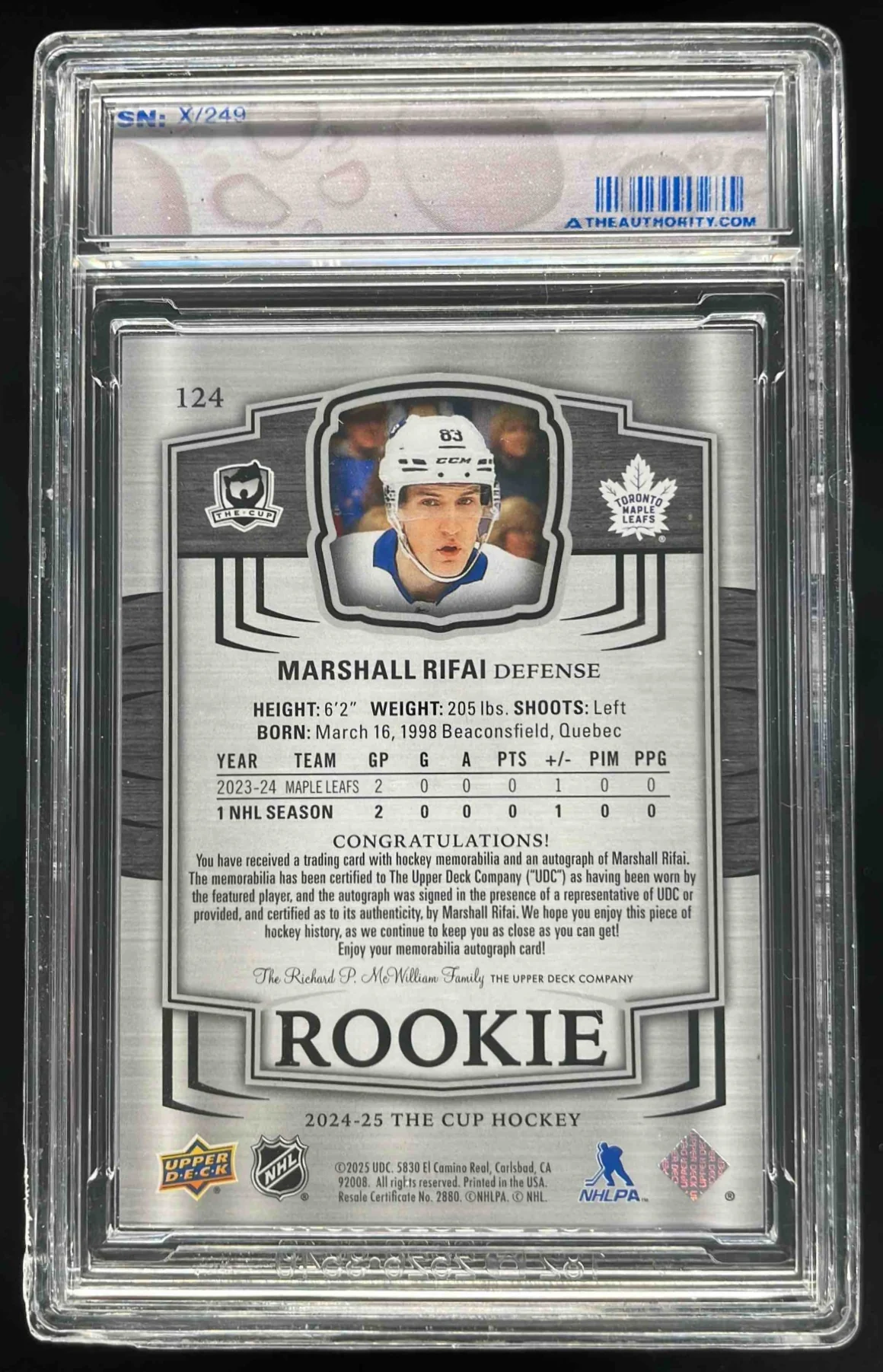 2024-25 Upper Deck The Cup #124 Marshall Rifai Rookie Patch Auto /249 - Image 2