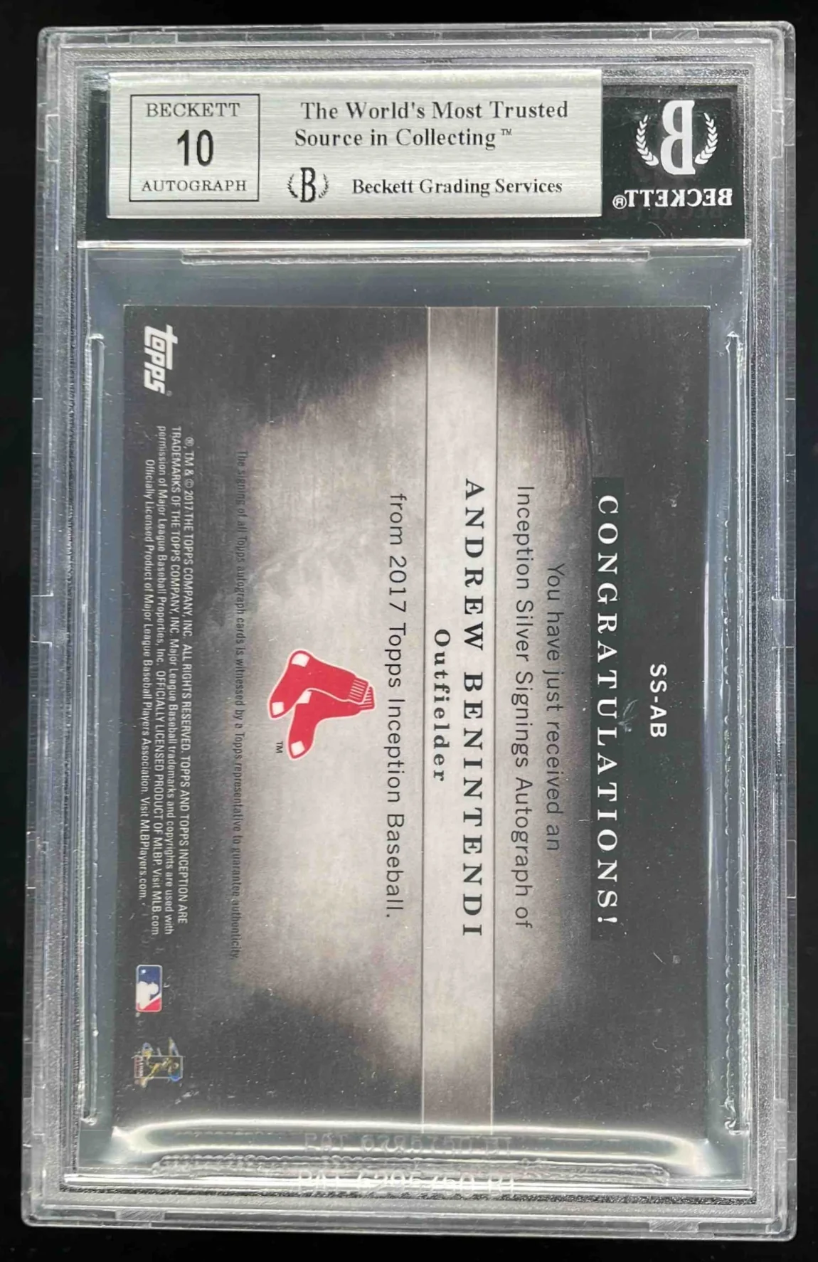 2017 Topps Inception Silver Signings #SSAB Andrew Benintendi RC Auto /99 BGS 8.5 - Image 2