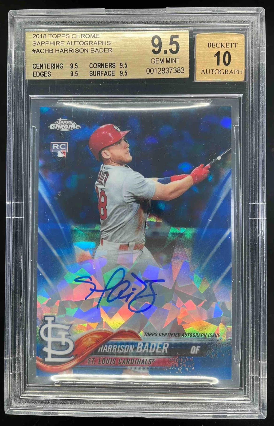 2018 Topps Chrome Sapphire Rookie #AC-HB Harrison Bader RC Auto BGS 9.5
