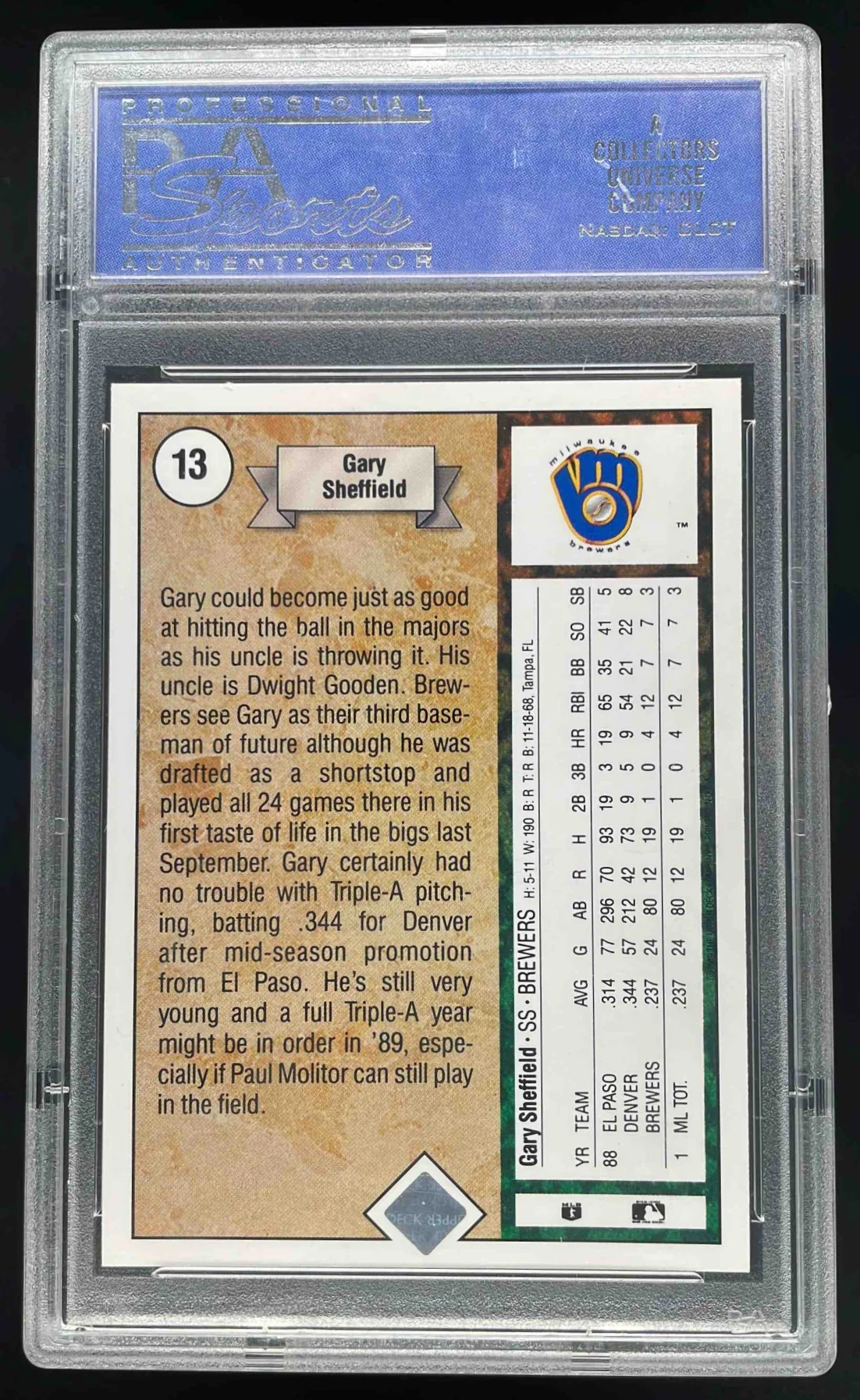 1989 Upper Deck #13a Gary Sheffield RC PSA 8 - Image 2