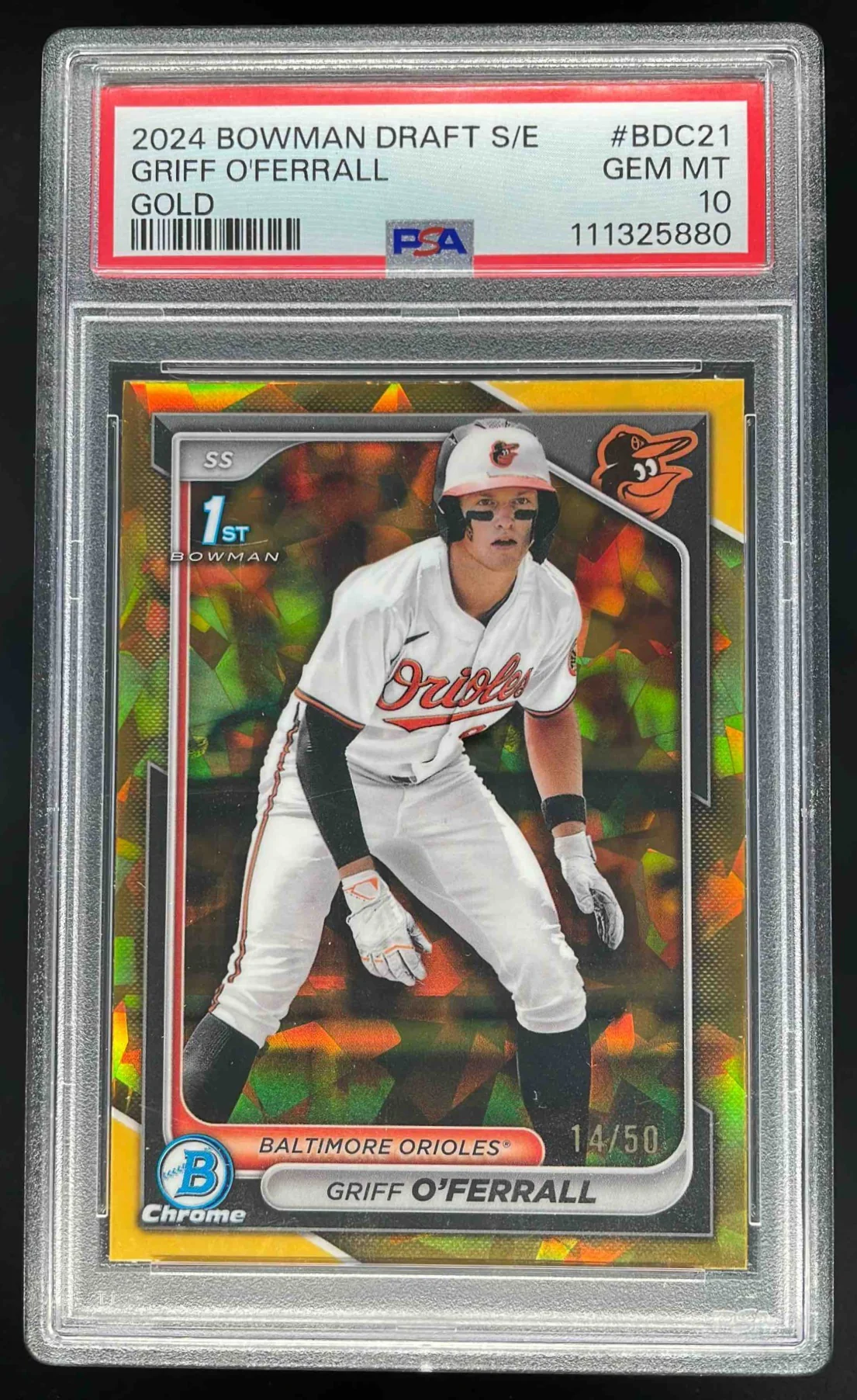 2024 Bowman Draft Sapphire Chrome Gold #BDC-21 Griff O'Ferrall RC /50 PSA 10