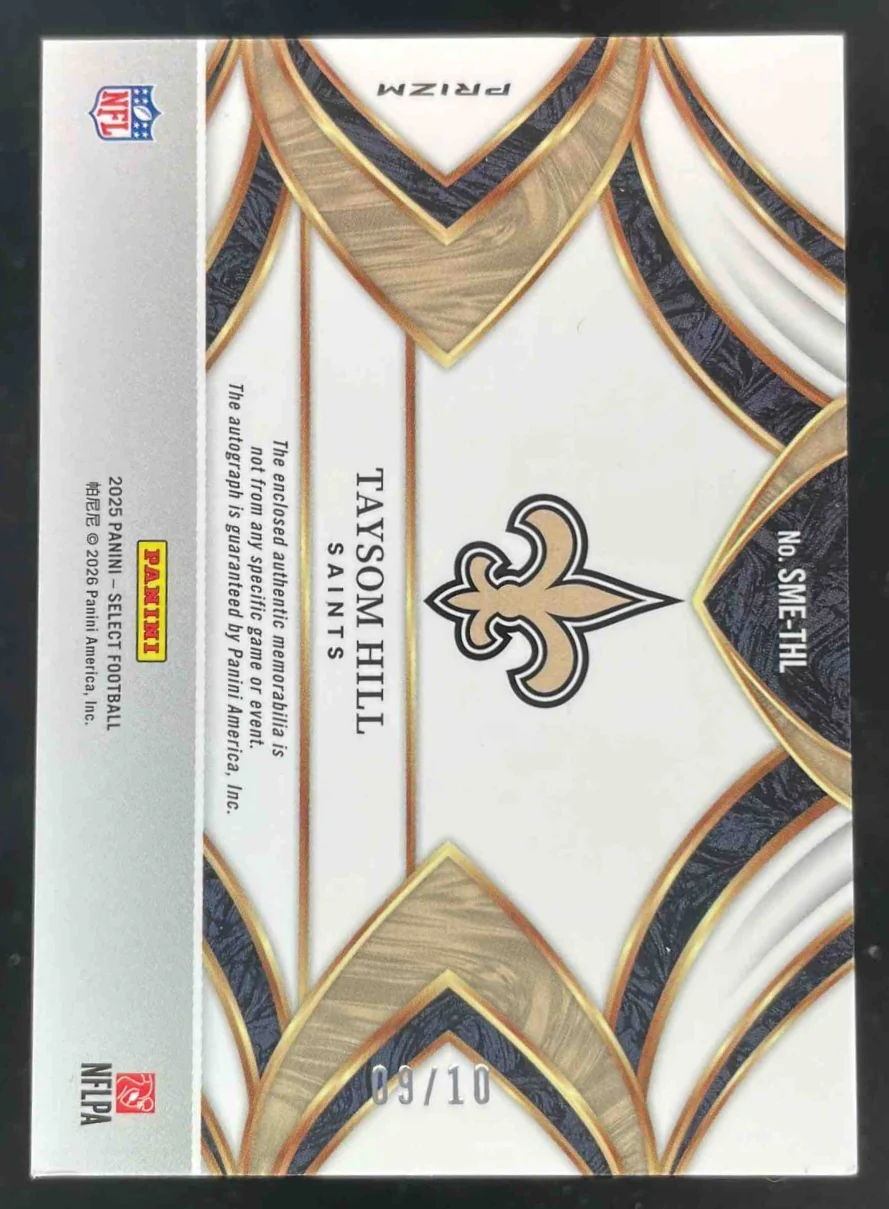 2025 Select Signature Memorabilia Gold Prizm #SME-THL Taysom Hill Auto /10 - Image 2