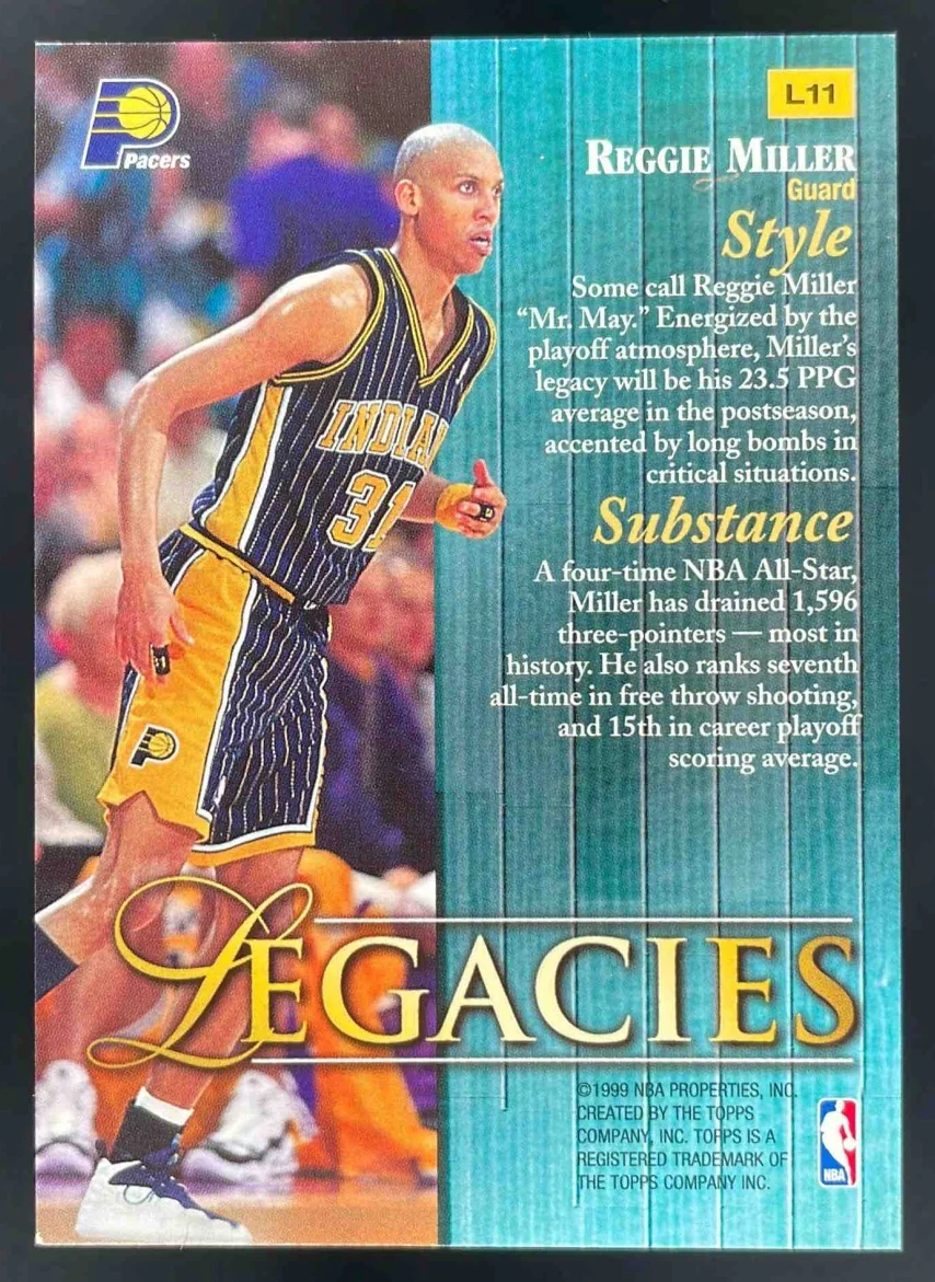1998-99 Topps Legacies #L11 Reggie Miller - Image 2