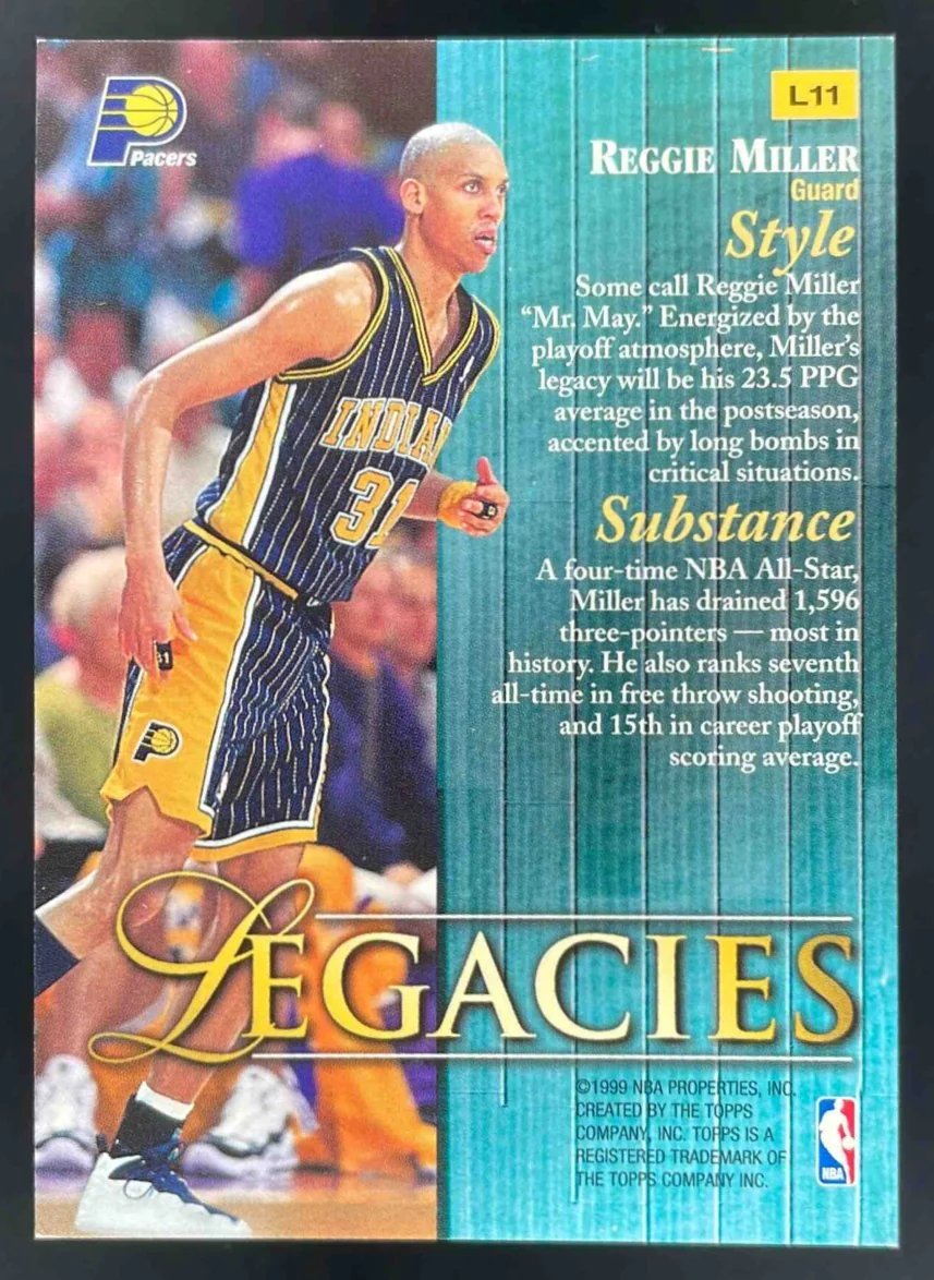 1998-99 Topps Legacies #L11 Reggie Miller - Image 2