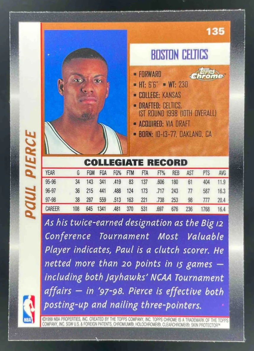 1998-99 Topps Chrome #135 Paul Pierce RC - Image 2