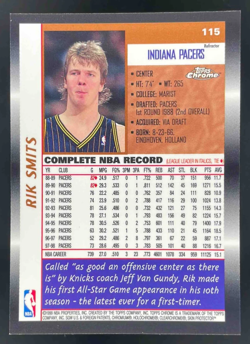 1998-99 Topps Chrome Refractor #115 Rik Smits - Image 2