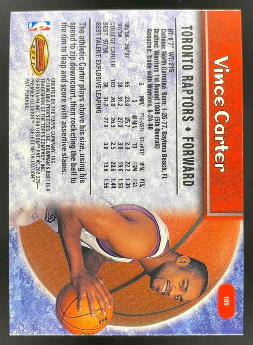 1998-99 Bowman 's Best #105 Vince Carter RC - Image 2