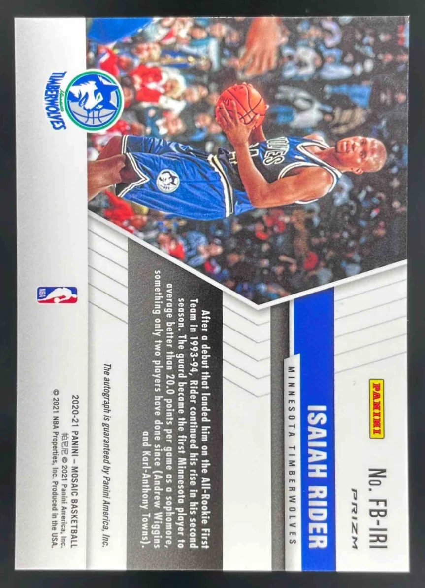 2020-21 Panini Mosaic Autographs Fast Break #FB-IRI Isaiah Rider Autograph Auto - Image 2