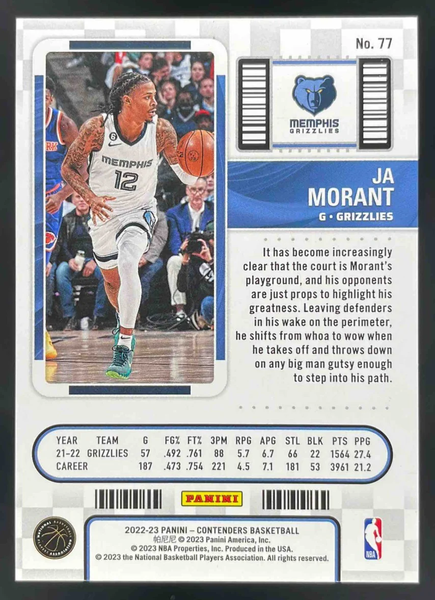 2022-23 Panini Contenders Conference Finals Ticket #77 Ja Morant /75 - Image 2