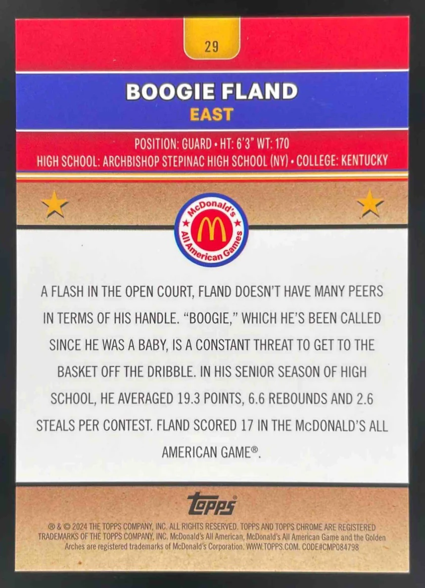 2024 Topps Chrome McDonald's All-American Orange Wave #29 Boogie Fland /35 - Image 2