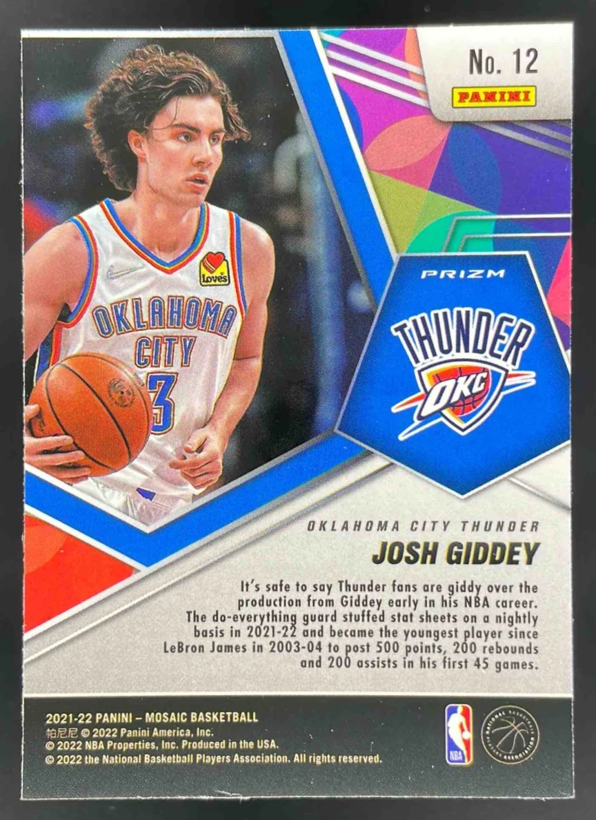2021-22 Panini Mosaic Swagger #12 Josh Giddey RC - Image 2