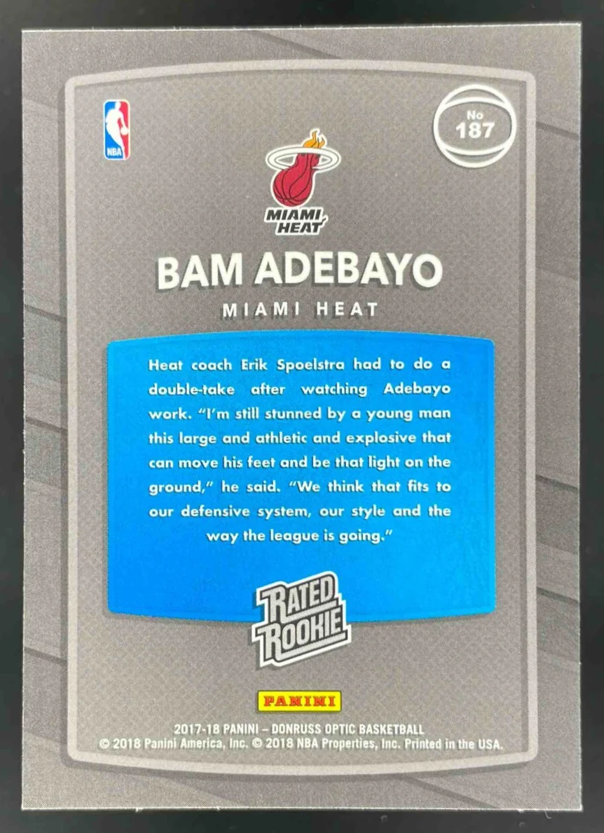 2017-18 Panini Donruss Optic #187 Bam Adebayo RC - Image 2