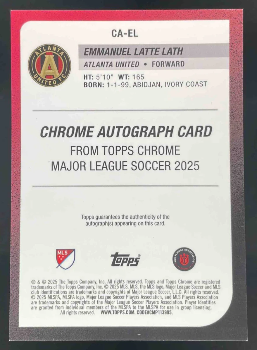 2025 Topps Chrome MLS Purple Wave Refractor #CA-EL Emmanuel Latte Lath Auto /75 - Image 2
