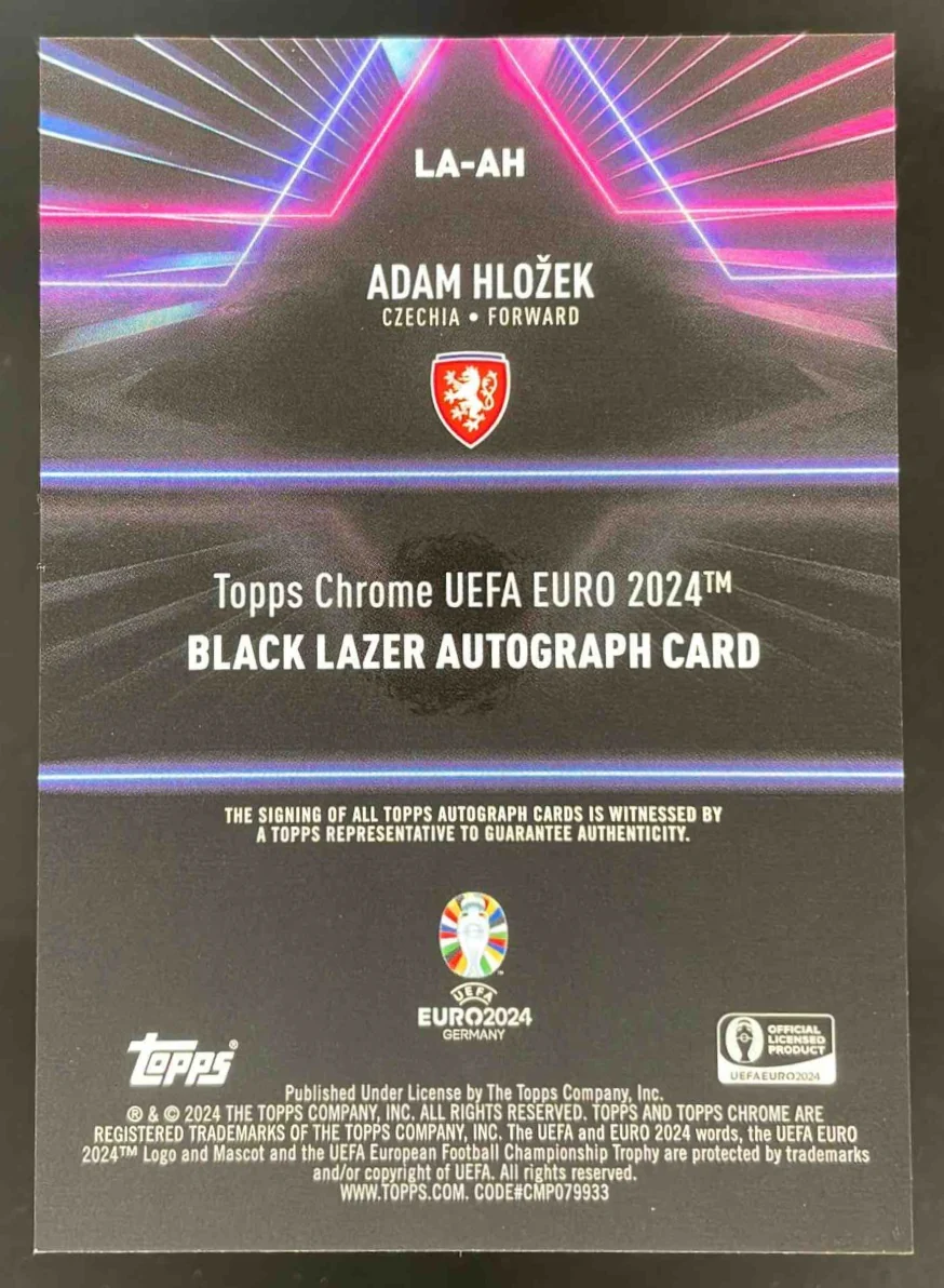2023-24 Topps Chrome UEFA Euro Black Lazer Autographs #LA-AH Adam Hlozek Auto - Image 2