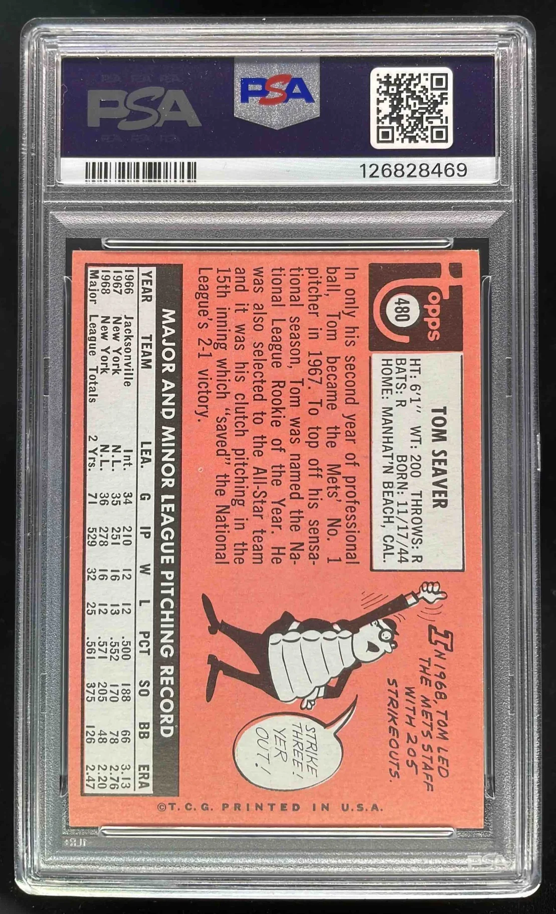 1969 Topps #480 Tom Seaver PSA 7 - Image 2