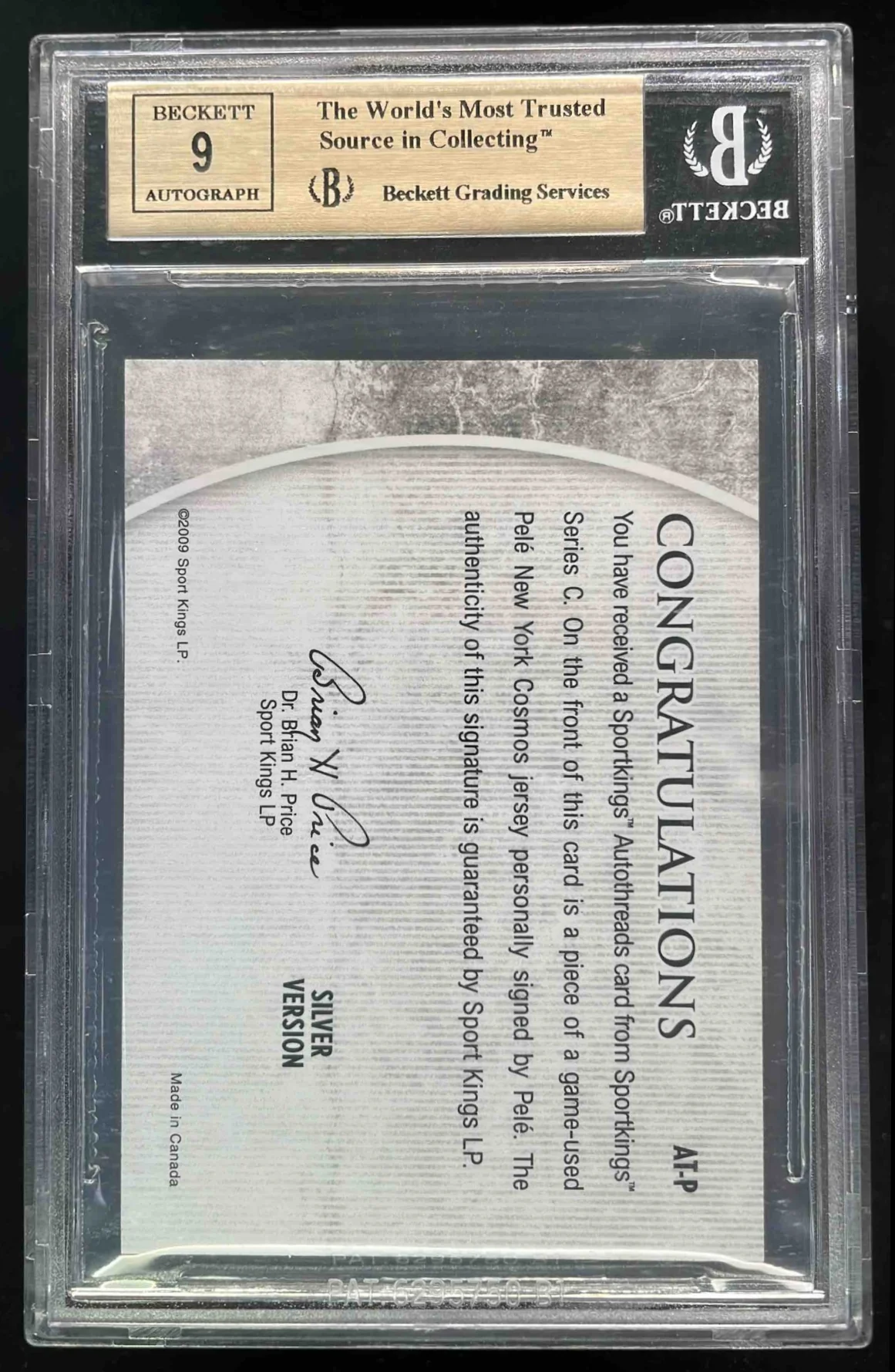 2009 Sportkings Autothread Silver Pele Jersey Autograph Auto BGS 9.5 - Image 2