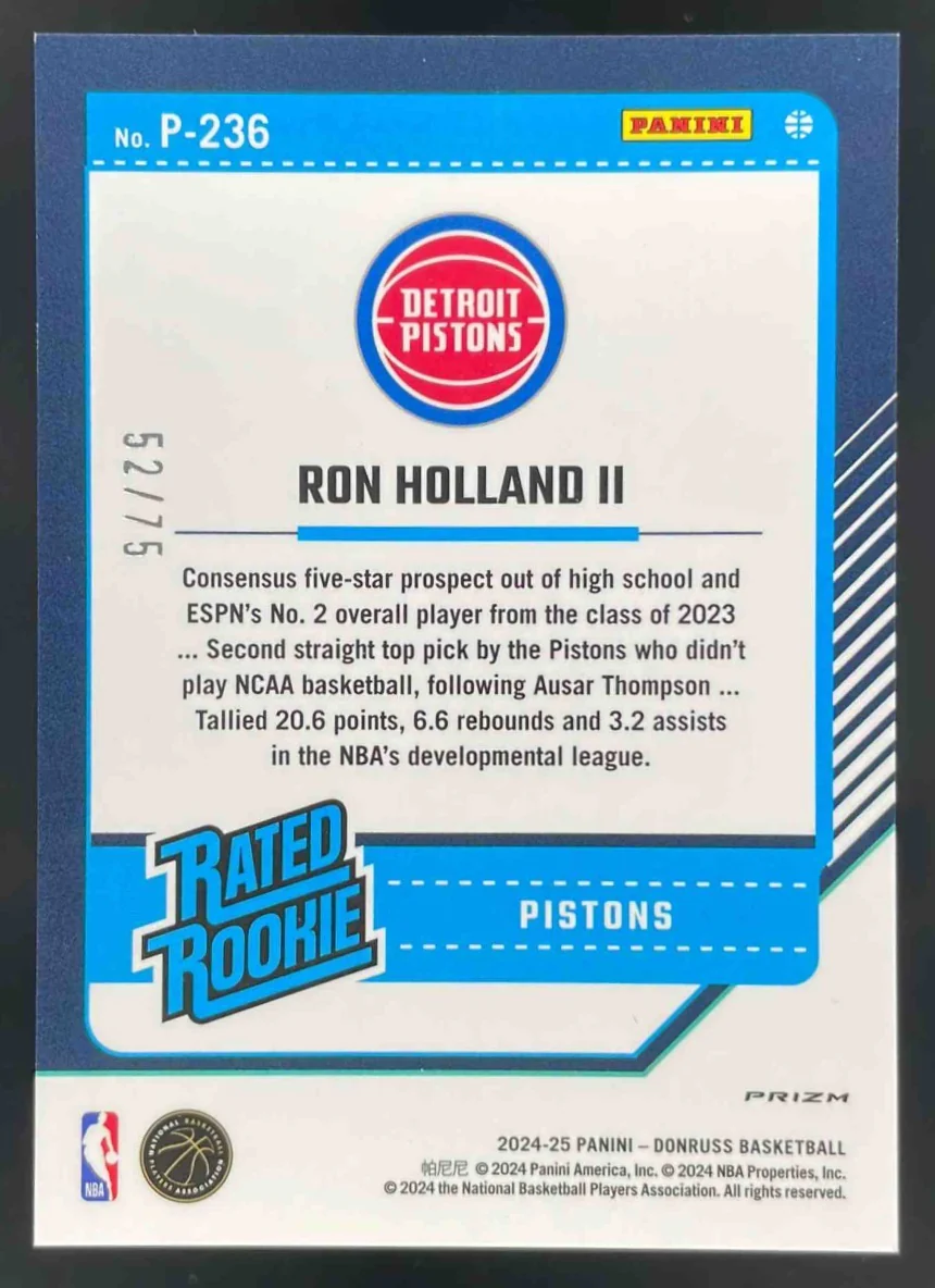 2024-25 Donruss Optic Rated Rookies Preview Orange #P-236 Ron Holland II /75 - Image 2