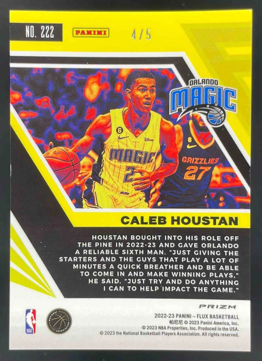 2022-23 Panini Flux Green #222 Caleb Houstan RC /5 - Image 2