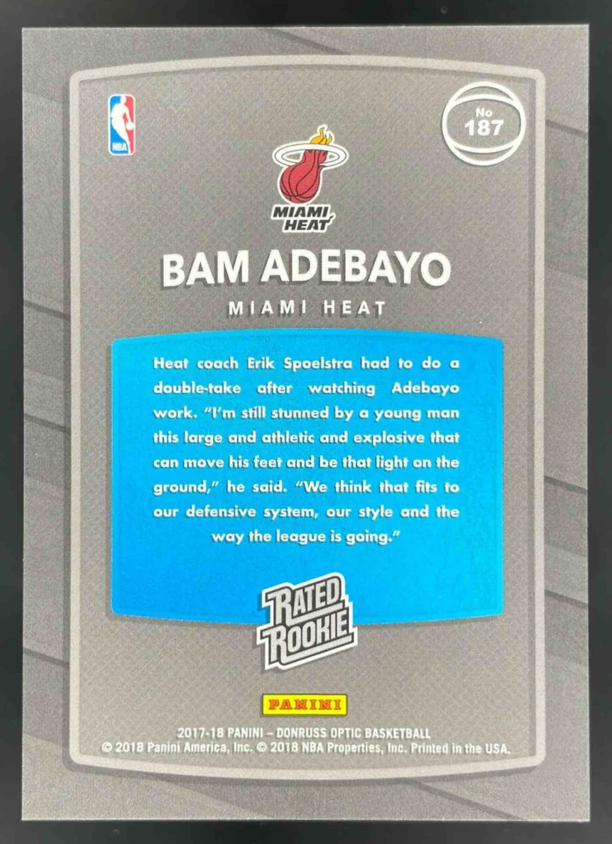 2017-18 Panini Donruss Optic Rated Rookie Shock #187 Bam Adebayo RC - Image 2