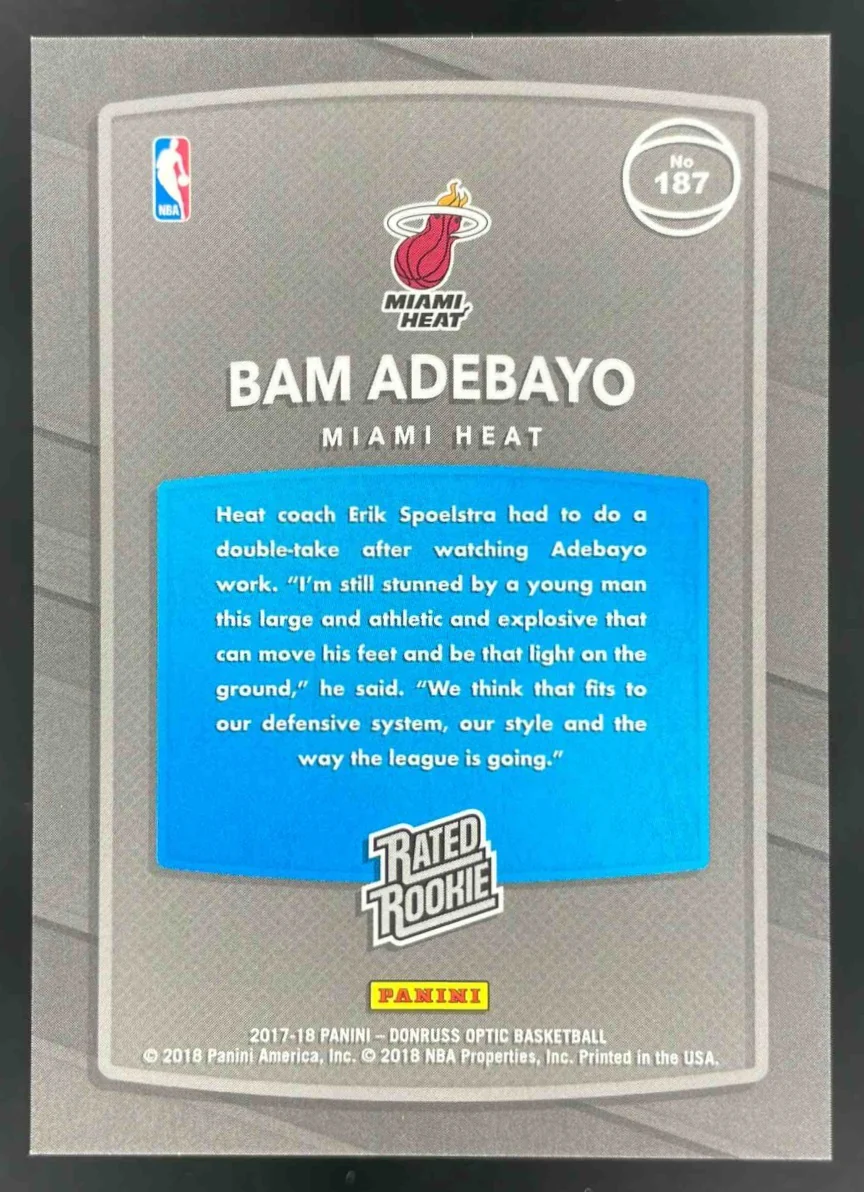 2017-18 Panini Donruss Optic Rated Rookie Shock #187 Bam Adebayo RC - Image 2