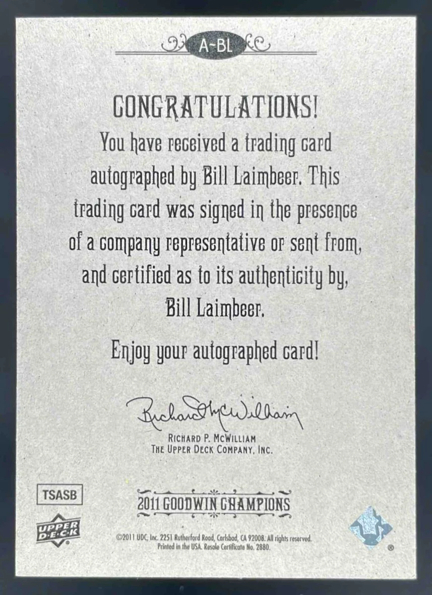 2011 Upper Deck Goodwin Champions Autographs #A-BL Bill Laimbeer Auto - Image 2